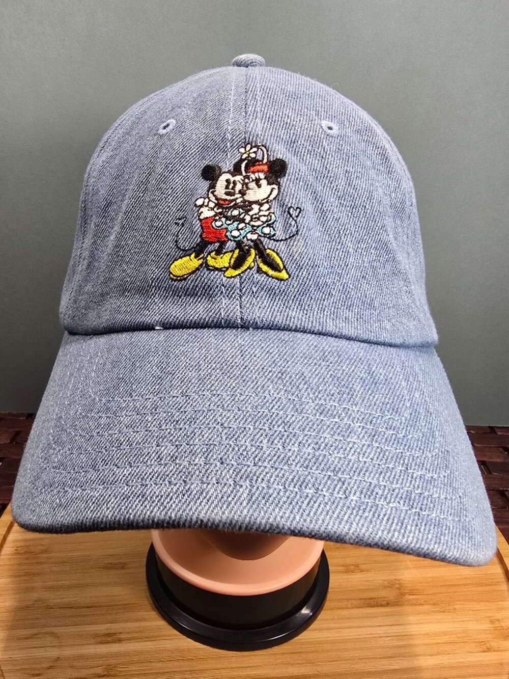 Disney Mickey & Minnie Mouse Blue Denim Adjustable Buckle Cap Hat, OSFM